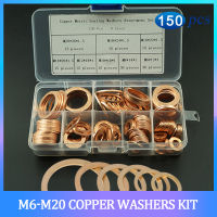 【2023】150PCS Copper Washers for Oil Sump Plug M6 M8 M10 M12 M14 M16 M18 Copper Sealing Ring Washers Gasket Assortment Kit Set