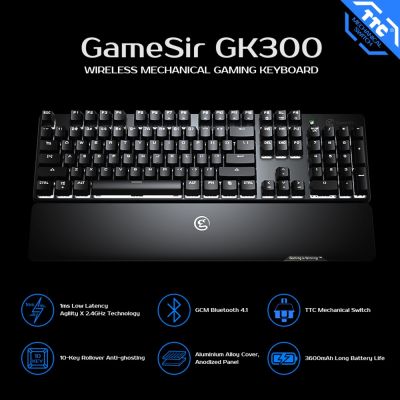 GameSir GK300 Bluetooth Mechanical Gaming Keyboard Aluminum Alloy Wireless Keypad with Wrist Rest for Windows PC Basic Keyboards