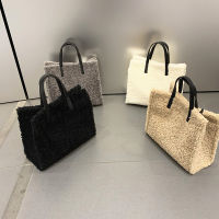 Casual Solid Lambswool Large Totes Bags for Women Winter Soft Plush Womens Handbags Luxury Big Capacity Women Shoulder Bags New