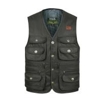 D&amp;BE multi-pocket Waistcoats mens cotton vest Middle-aged fishing vest