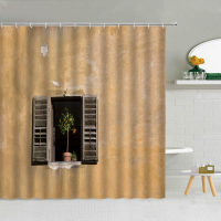 Antique Background Window Shower Curtain Creative Wooden Door Green Plants Fabric Bathroom Supplies Cloth Curtains With Hooks