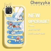 เคส Chenyyka สำหรับ OPPO A15 A35 A15s 4G เคสการ์ตูนนำโชครูปสัตว์ประหลาดน้อยโดราเอมอนสเตอร์ตัวเล็กๆแบบผูกโบว์ปลอกนิ่มทนต่อการขัดถูเคสโทรศัพท์โปร่งใสฝาครอบป้องกันเลนส์กล้องถ่ายรูปซิลิก้าเจล TPU