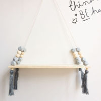 Nordic Nursery &amp; KIDS Decor Tassels ชั้นวางของ Rack แขวนผนังของเล่นไม้รุ่น Baby KID Room furnish artic Home dealcoration