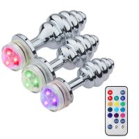 ◕∏ yizhan224080 Rosca de aço inoxidável Butt Anal Plug com controle remoto Variável Atmosfera Luz Sex Adultos Flirt Tooys