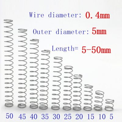 【Worth-Buy】 เส้นผ่านศูนย์กลางลวด20ชิ้น = 0.4Mm Od = 5สเตนเลสสตีลการยืดขยายป้องกันการกัดกร่อนการบีบอัดขนาดเล็กสปริง L = 5-50