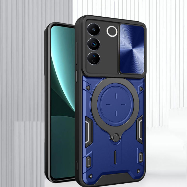 ใหม่เคสสำหรับ-vivo-v27โปรพับได้360องศาป้องกันรถเลื่อนกล้องแท่นวางหมุนได้ยากกันกระแทกสำหรับเคส-v27-vivo