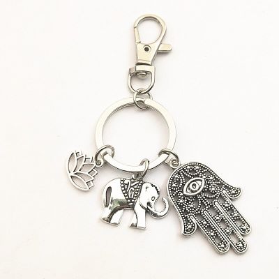 1pcs Tribal Ethnic Keychains Unique Bohemia Gift Key Holder Lotus Jewelry Hand Elephant Car Keychain For Women Key Chains