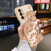 เคส JIUMOO สำหรับ Tecno Pova 3 Pova Neo Pova Neo2 Pova 4 Pro เคสการ์ตูนหมีน่ารักใบหน้าขอบสี่เหลี่ยมดีไซน์ใหม่เคสมือถือรูปแบบการเคลือบแบบบางเคสฝาปิดเลนส์เต็มรูปแบบกล้องปกป้องซอฟต์เคสกันกระแทก