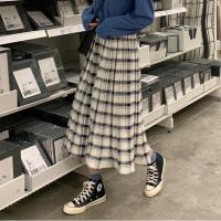 【CC】 Cotton Waisted Mid-Length A- line Pleated Skirt Woman Skirts Mujer Faldas Saias Mulher