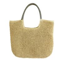 Womens Solid Color Woven Portable Straw Bag, Shopping All-Match Leisure Beach Vacation Leisure Bag