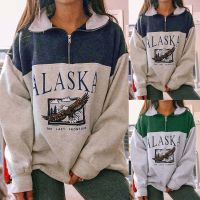 Letter Alaska Print Sweatshirts Women Korean Hoodies Long-sleeved Pocket Hooded Drawstring Pullover Sweatshirts Top