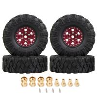 4 Pcs Red Rim Tire Set 62X21mm 1.0 Inch for 1/18 1/24 RC Crawler Car Axial SCX24 AX24 TRX4M FCX24