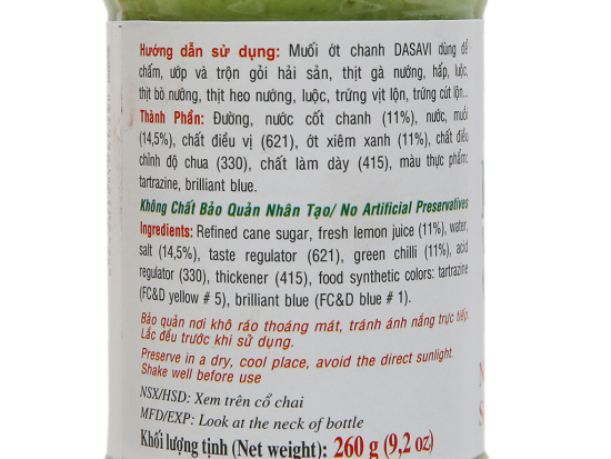 Muối chanh ớt xanh nha trang dasavi chai 260g - ảnh sản phẩm 4