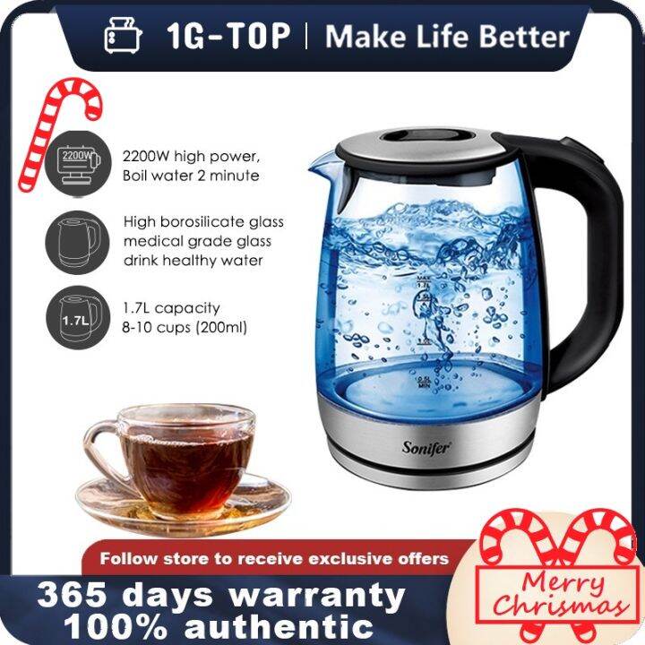 1GTOP Electric kettle heater kettle Borosilicate Glass w/LED Light