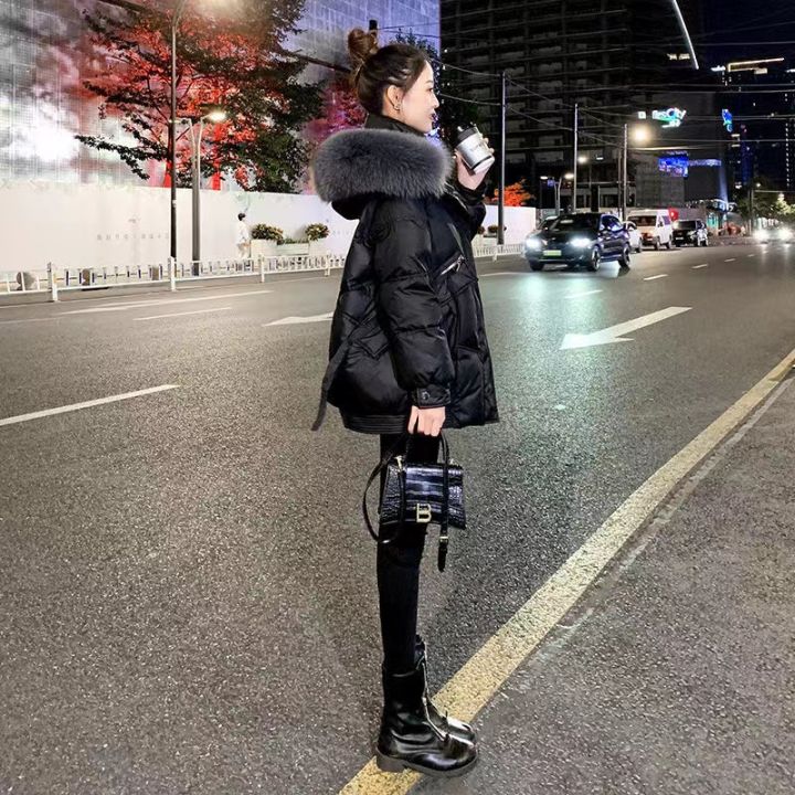 เสื้อแจ็คเก็ตขนเป็ดบุนวมผู้หญิง-แจ็คเก็ตบุนวมเวอร์ชันเกาหลีทรงหลวมไซส์ใหญ่พิเศษปี2021
