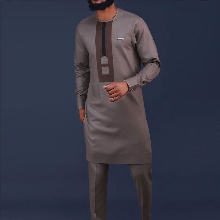 ผู้ชายแฟชั่นมุสลิม2ชิ้นชุดรอมฎอนเสื้อผ้าสำหรับมุสลิมเสื้อผ้าผ้าคลุมศีรษะชาวมุสลิมอิสลามชุด-kaftan-eid
