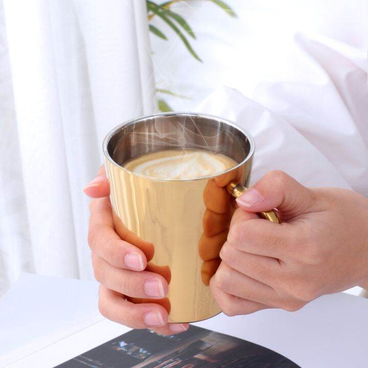 high-end-cups-300มิลลิลิตรสแตนเลสแก้วกาแฟถ้วยนมแบบพกพาที่มีการจัดการผนังสองสายรุ้งถ้วยแก้วเดินทางนมชาแก้ว