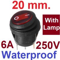 สวิตช์กันน้ำ 2ทาง 3ขา 250V 6A มีไฟ LED สีแดง/เขียว/น้ำเงิน ขนาด 20 mm KCD1 ON-OFF Waterproof Round Switch 2 Feet Outer Diameter 23mm Hole 20mm Blue color สวิตช์กระดก