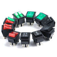 【JH】New KCD4 6Pins ON OFF ON Rocker Switch 20A 4Pins On Off Electric Power Push ปุ่มสวิทช์สีเขียวอ่อนสีแดง15A 31*25มม.