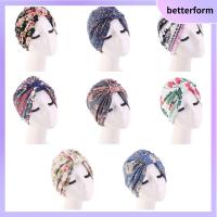 BETTERFORM ผู้หญิง พิมพ์ลายดอกไม้ ซับซาติน หมวกคลุมศีรษะ หมวกนุ่ม หมวกนอนตอนกลางคืน หมวกผ้าโพกหัว