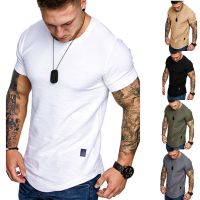 New Mens T-shirt Slim Fit O-neck Short Sleeve Muscle Fitness Casual Hip Hop Cotton Top Summer Fashion Basic T-shirt Large Size