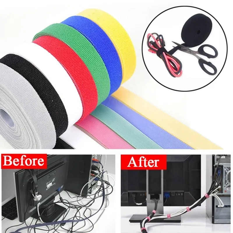 5 Meter/Roll Red Nylon Cable Ties Power Wire Loop Tape Multifunction Nylon  Straps Fastener Reusable Magic Tape