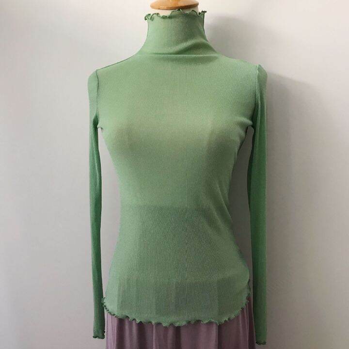 Wooden Ear High Collar Mesh Top Bottom Shirt Ballet Dance Body