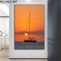 Sea Landscape Canvas Poster - Natural Sunset &amp; Sailboat Wall Art For Home Decor (ไม่มีกรอบ)