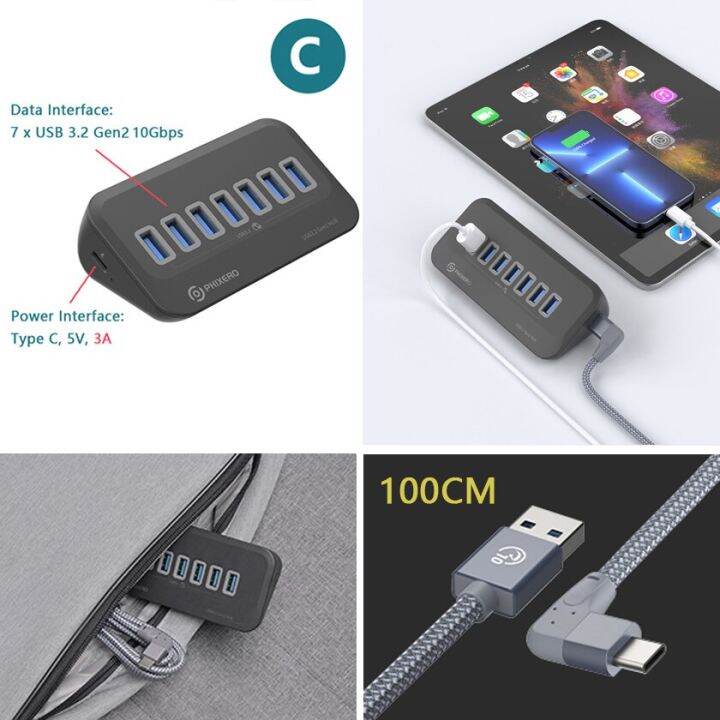 phixero-10อะแดปเตอร์-gbps-usb-3-2ฮับตัวแยก-type-c-สถานีตัวเสียบสวิตซ์แบบ-multipprise-usb-7ปลั้กพอร์ตการ์ดรีดเดอร์-sd-สำหรับ-surface-macbook-pc-feona