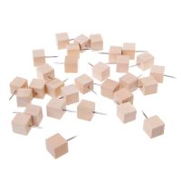 30 Pcs Wooden Thumbtack Quadrate for Creative Decorative Drawing Push Pins Wood Clips Pins Tacks