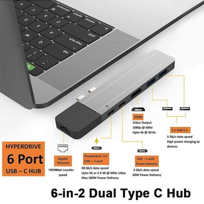 USB C Hub Thunderbolt 3 Dock with HDMI-compatible Rj45 1000M TF SD Reader PD 100W Dual Type C Hub Adapter for MacBook Pro/Air M1 USB Hubs