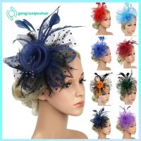 GONGRUOQIUSHAN มีสไตล์ Fascinators ผม ดอกไม้ตาข่าย ค็อกเทล หมวก fascinator ที่คาดผม ALICE กิ๊บติดผมขนนก ที่คาดผมงานเลี้ยงน้ำชา