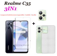 (3in1) สำหรับ Realme C35กระจกนิรภัย Realme C20A ใสไร้ขอบกระจกนิรภัย Realme + ฟิล์มหลัง + ฟิล์มเลนส์