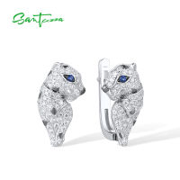 SANTUZZA 925 Sterling Silver Earrings For Women Sparkling Blue Nano CZ Leopard Earrings Unique Trendy Party Gifts Fine Jewelry