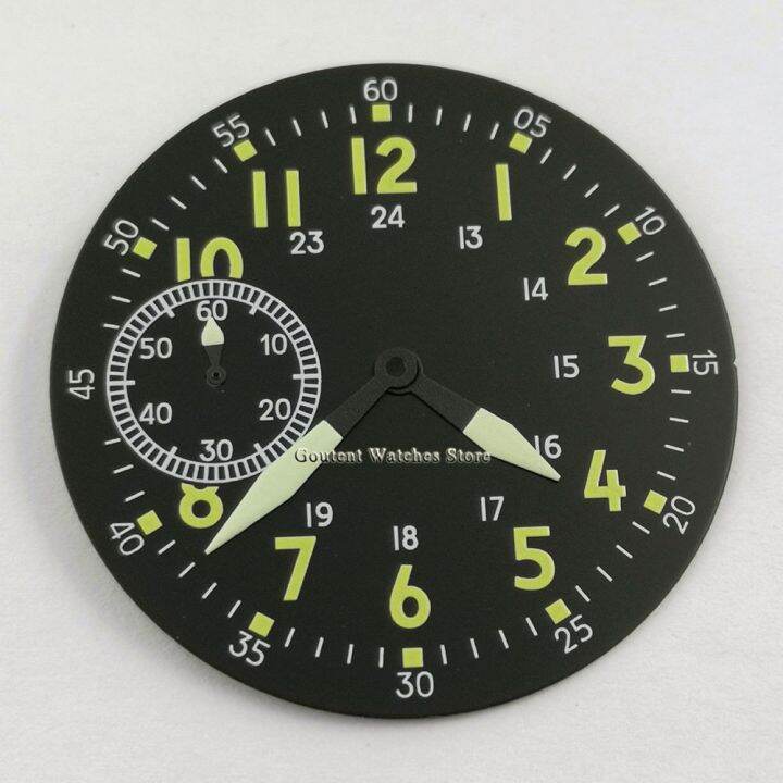 39Mm Sterile Black Watch Dial + Watch Hands Fit Eta 6497 Sea Gull St36