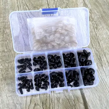 200 Pcs 6-12 mm Plastic Safety Eyes Black Safety Eyes Doll Making with Washer for Toy Making DIY Crafts