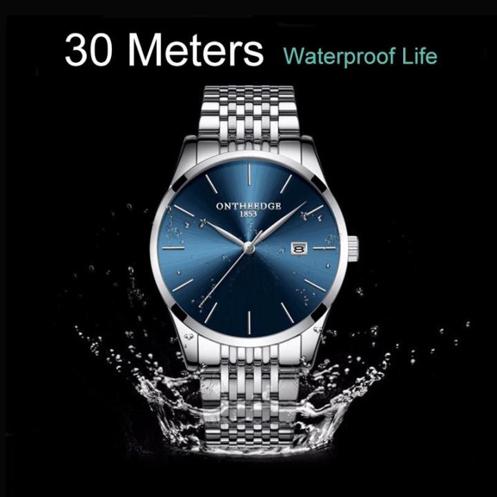 ontheedge-นาฬิกาธุรกิจของผู้ชาย-rzy023กันน้ำมีวันที่7มม-บางเฉียบสายเหล็กนาฬิกาควอตซ์คลาสสิคสแตนเลส