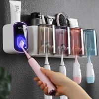 Ecoco Toothbrush Holder Automatic Toothpaste Squeezer Dispenser Wall Mounted Toothbrush Cup Multi-Functional