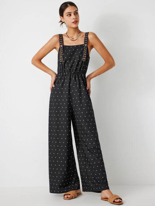 Cider Square Neck Geometric Wide Leg Jumpsuit Lazada PH