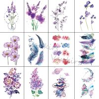 Colorful Lavender Temporary Tattoos For Women Kids Realistic Feather Dahlia Outer Space Planet Fake Tattoo Sticker Body Tatoos Stickers