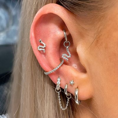 Ear Cartilage Piercing Tragus Dangle Earrings for Women Helix Ear Accessories Zircon Star Moon Gold Color Lobe Body Jewelry