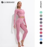 Womens Seamless Fitness Sportswear Yoga High Waist Tight Shorts Crop Navel Long Sleeve Top Sports Bra 2 Piece Women Sports Set