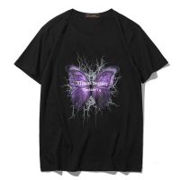 Harajuku Dark Butterfly Lightning Print T Shirt for Men Aesthetic Vintage Cotton T-shirt Femme Korean Style y2k Clothes Tops Tee