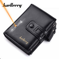 Name Engraving Men Wallets Leather Double Zipper Card Holder Short Male Purse Coin Pocket Vintage Brand High Quailty Men Wallets