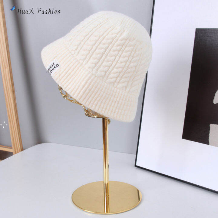 huax-หมวกแฟชั่นหมวกแบบคาดสำหรับผู้หญิงสีทึบหมวกทรง-beanie-หัวใหญ่