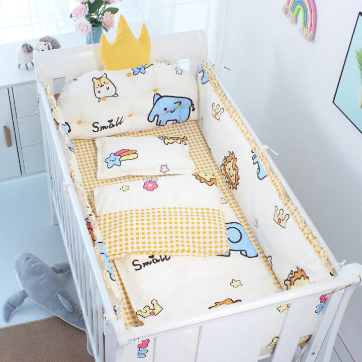 60-120cm-5pcsset-crown-cushion-crib-bedding-set-cotton-toddler-baby-bed-cot-bumper-bedding-sheet-for-girl-boys-zt37