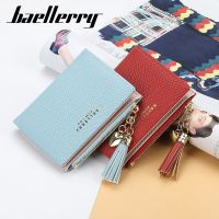 COD KKW MALL Baellerry Tassel Leather Wallet Women Fold Over Purses Card Wallet Coin Pouches Women Wallets Purses Female Short Zipper Purse