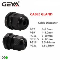 GEYA Waterproof Cable Gland Cable Entry IP68 PG7 for 3-6.5mm PG9 PG11 PG13.5 PG16 PG21 Black Nylon Plastic Connector