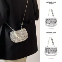 Summer silver pearl chain crossbody mini small bag women 2023 new childrens crocodile pattern mini niche 【BYUE】