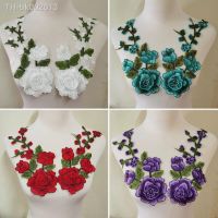 ㍿ 2Pcs/Set 3D Flower Embroidery Applique Patch For Evening Skirt Clothes Lace Collar Decoration Patch Sewing On Accessories